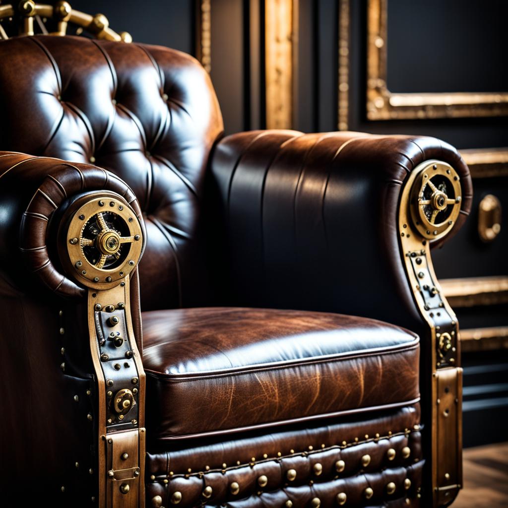 Leather upholstery in steampunk bedroom