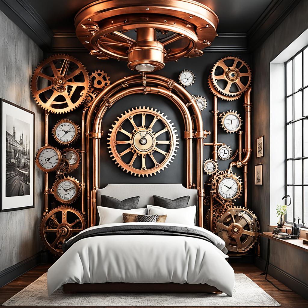 Metallic finishes in steampunk bedroom