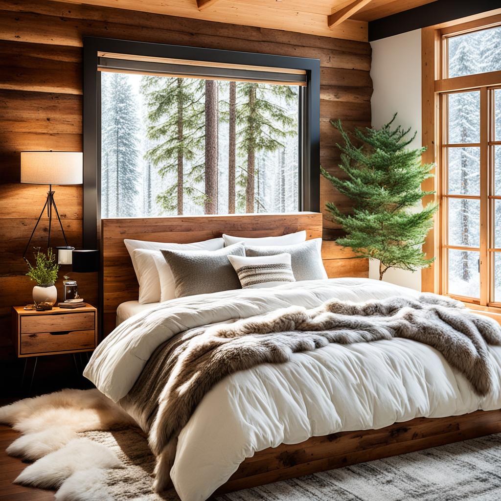 Natural wood elements in forest themed bedroom