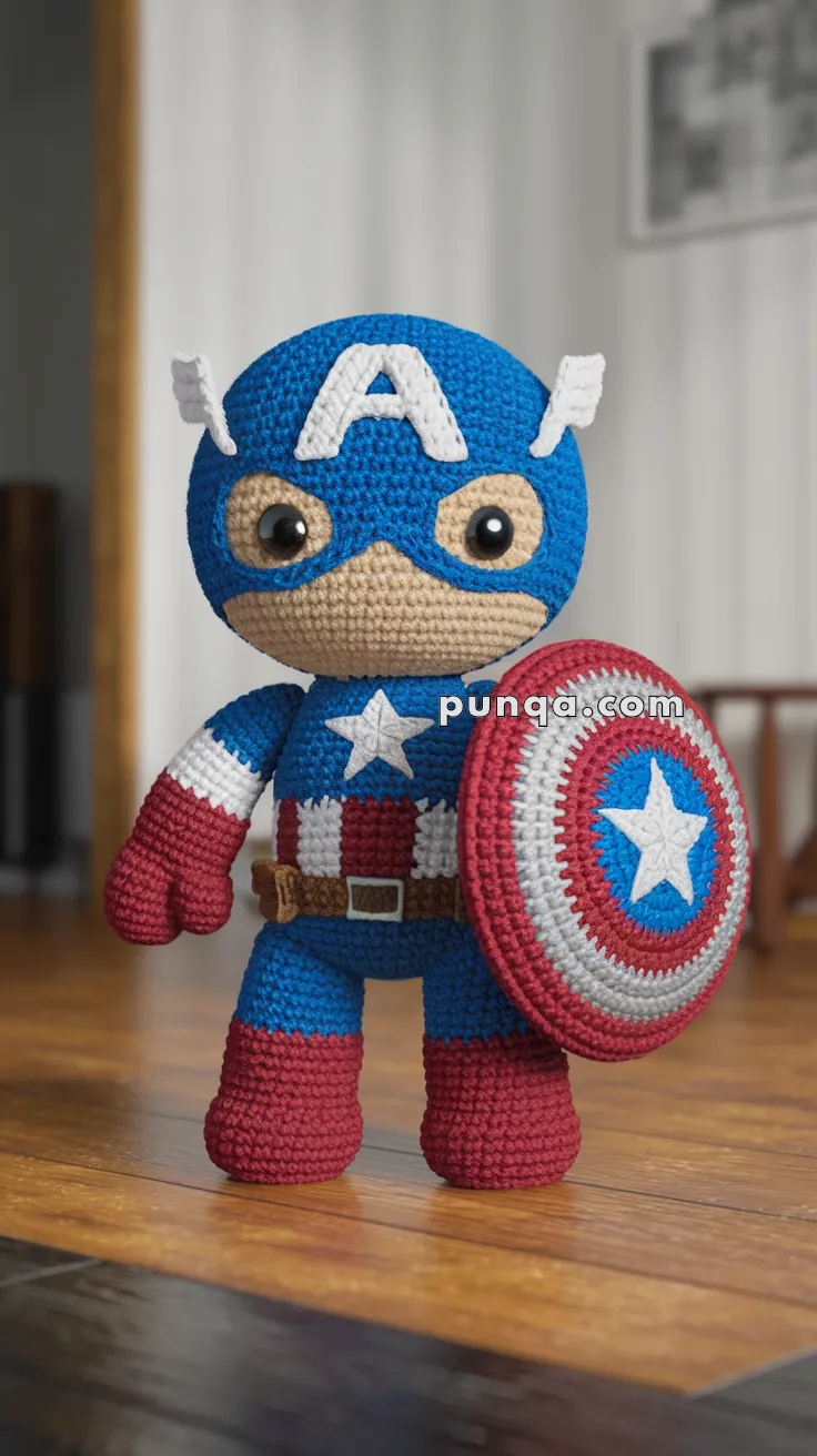Realistic crochet image for Amigurumi Captain America - FREE Crochet Pattern