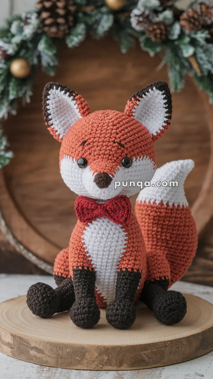Realistic crochet image for Amigurumi Christmas Fox With Bow Tie - FREE Crochet Pattern