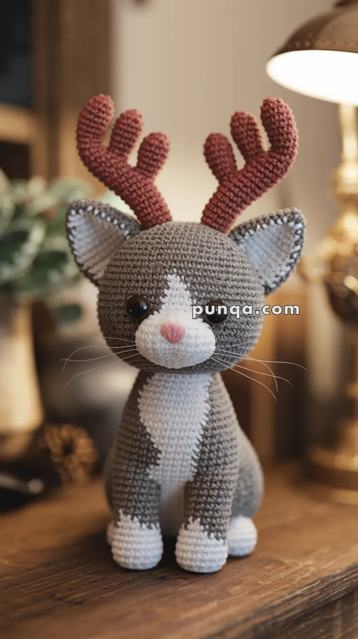 Amigurumi Christmas Kitten With Reindeer Antlers – FREE Crochet Pattern