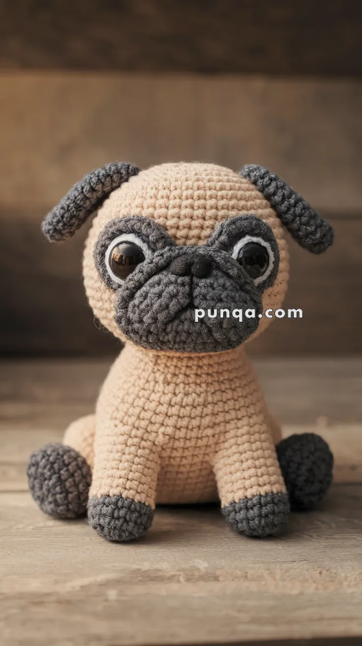 Realistic crochet image for Amigurumi Pug Dog - FREE Crochet Pattern