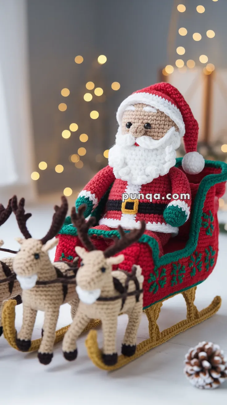 Amigurumi Santa’s Sleigh with Reindeers- FREE Crochet Pattern