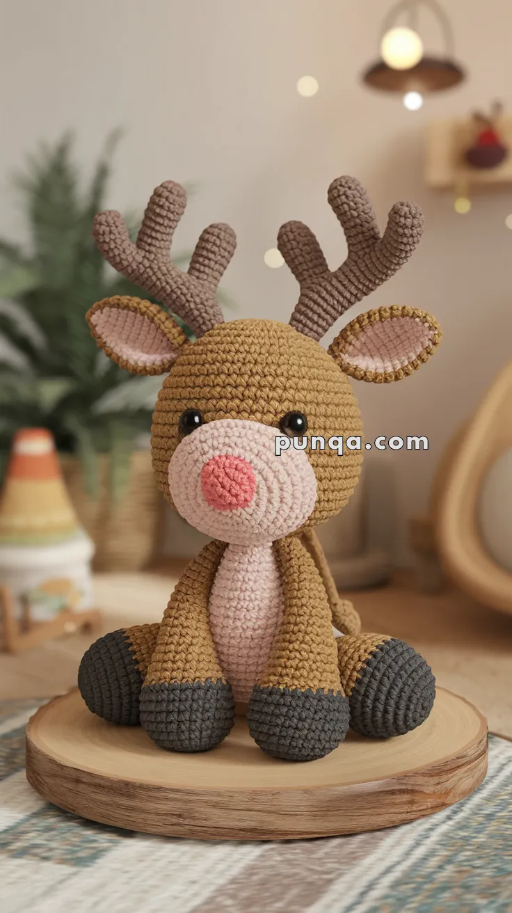 Realistic crochet image for Amigurumi Baby Rattle Reindeer - FREE Crochet Pattern