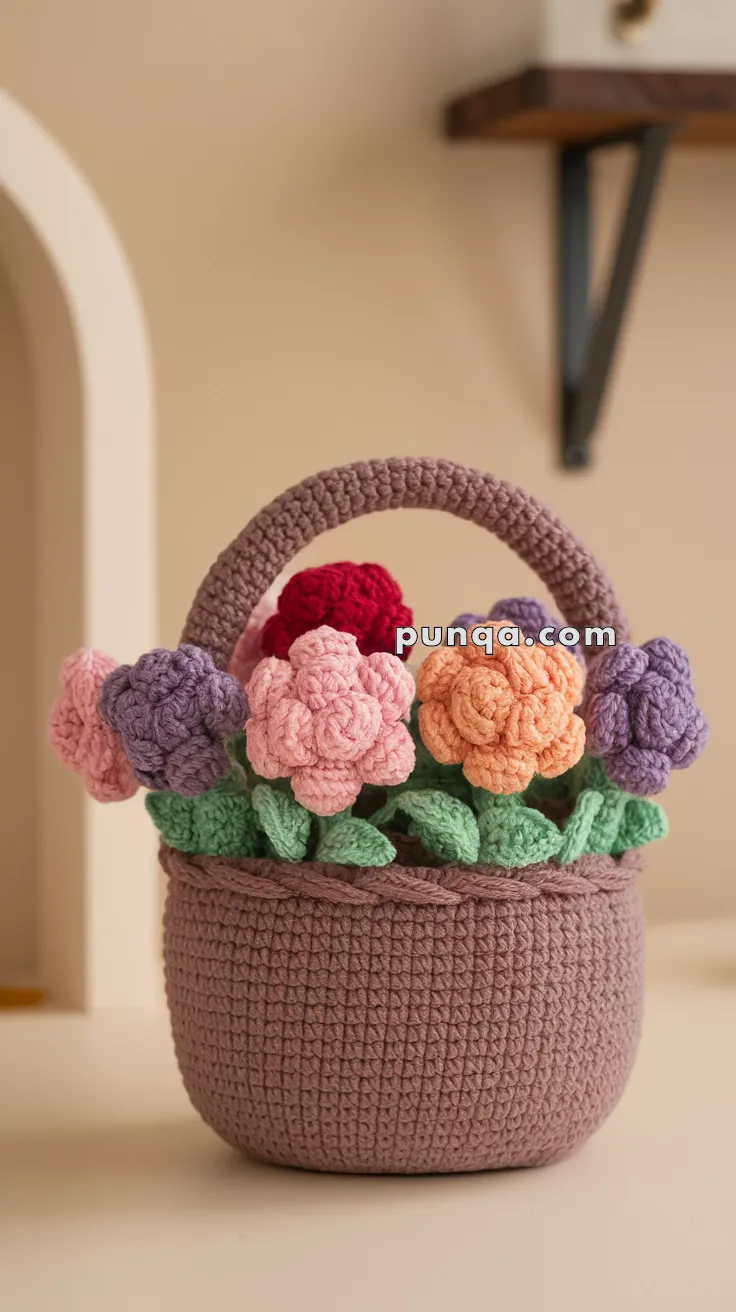Realistic crochet image for Amigurumi Basket Of Fresh Flowers - FREE Crochet Pattern