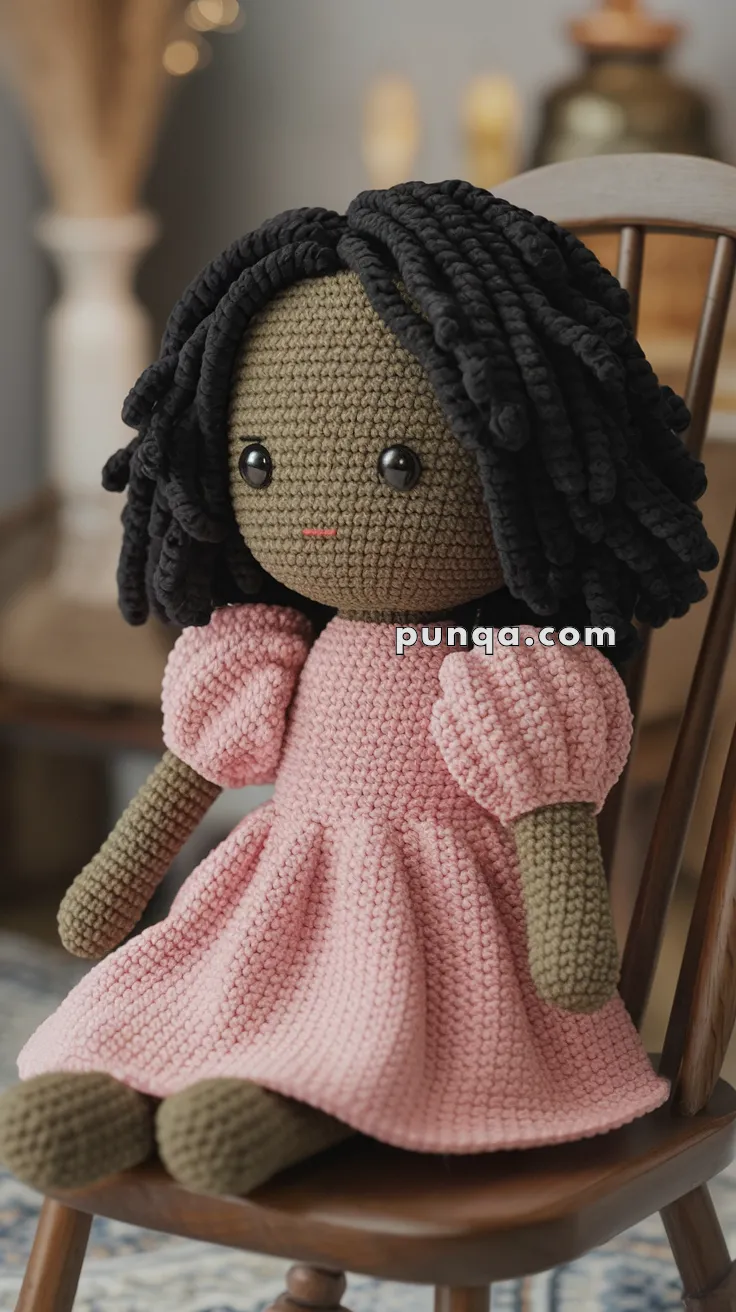Amigurumi Black Doll With Curly Hair – FREE Crochet Pattern