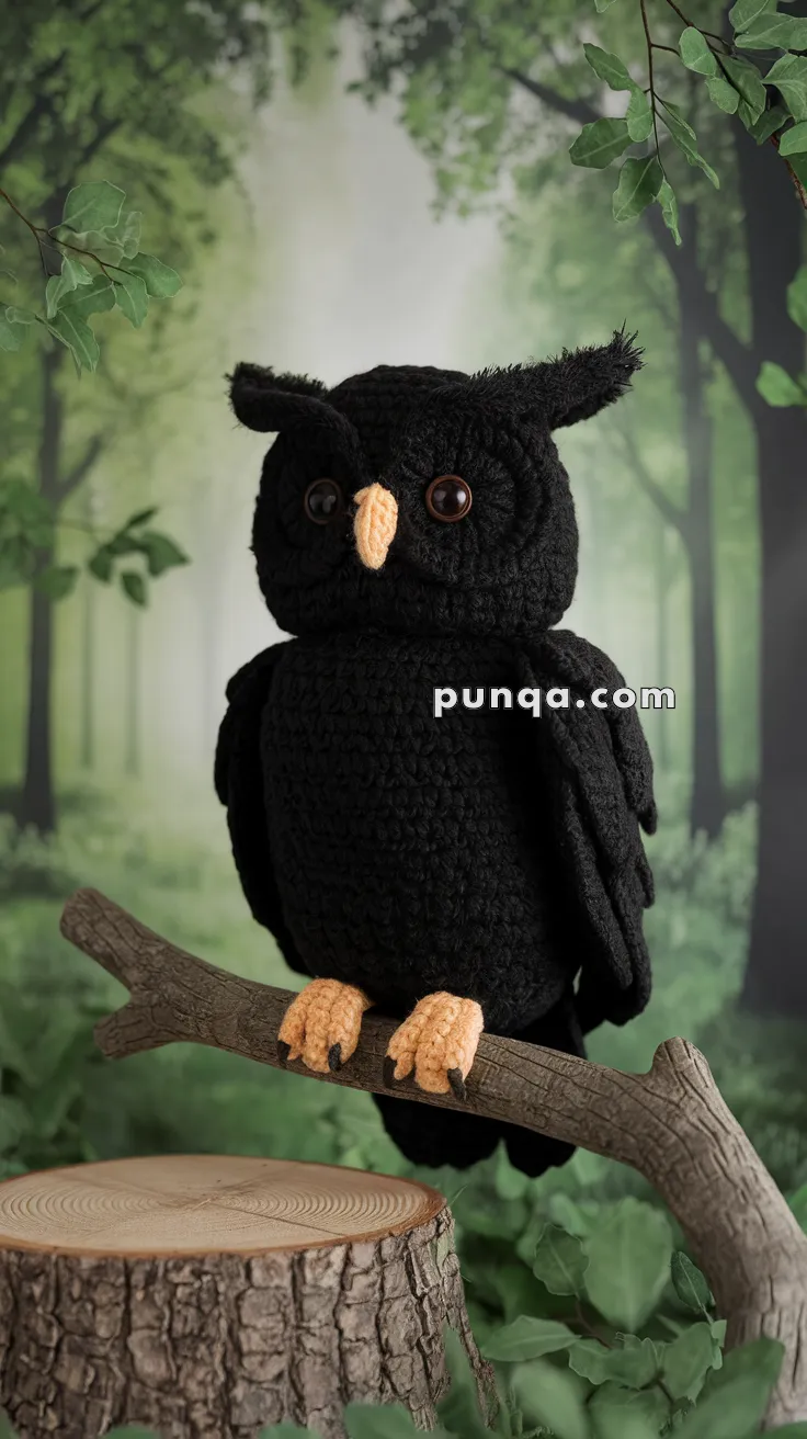 Realistic crochet image for Amigurumi Black Owl - FREE Crochet Pattern