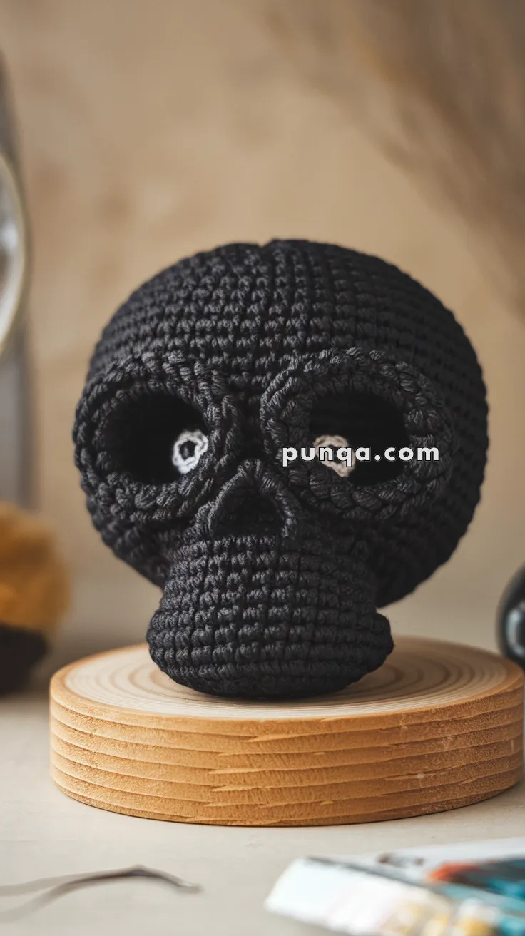 Realistic crochet image for Amigurumi Black Skull - FREE Crochet Pattern