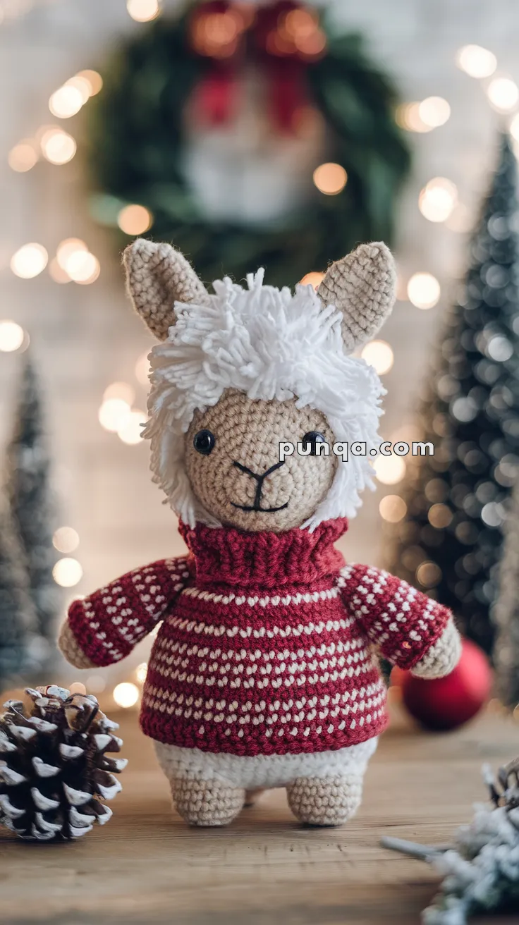 Realistic crochet image for Amigurumi Christmas Alpaca In Sweater - FREE Crochet Pattern
