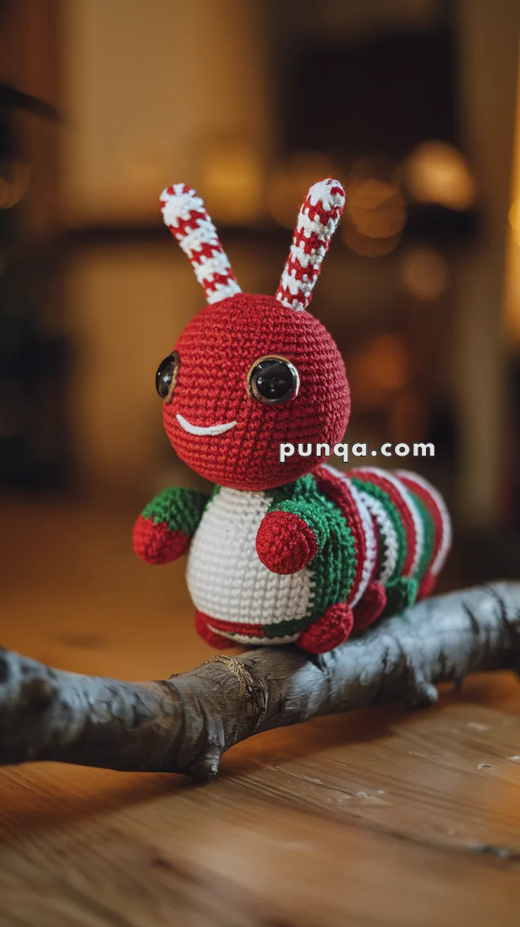 Realistic crochet image for Amigurumi Christmas Candy Cane Caterpillar - FREE Crochet Pattern