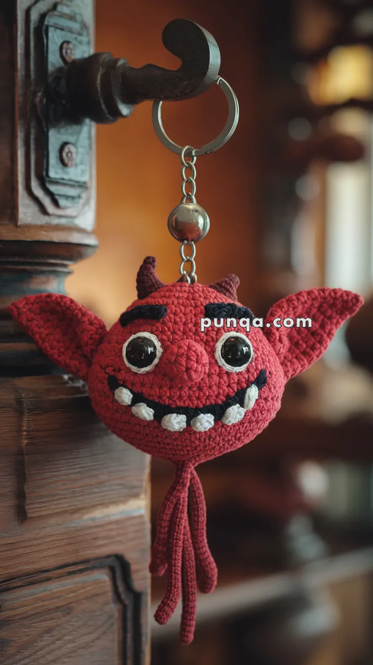Realistic crochet image for Amigurumi Goblin Face Keychain - FREE Crochet Pattern