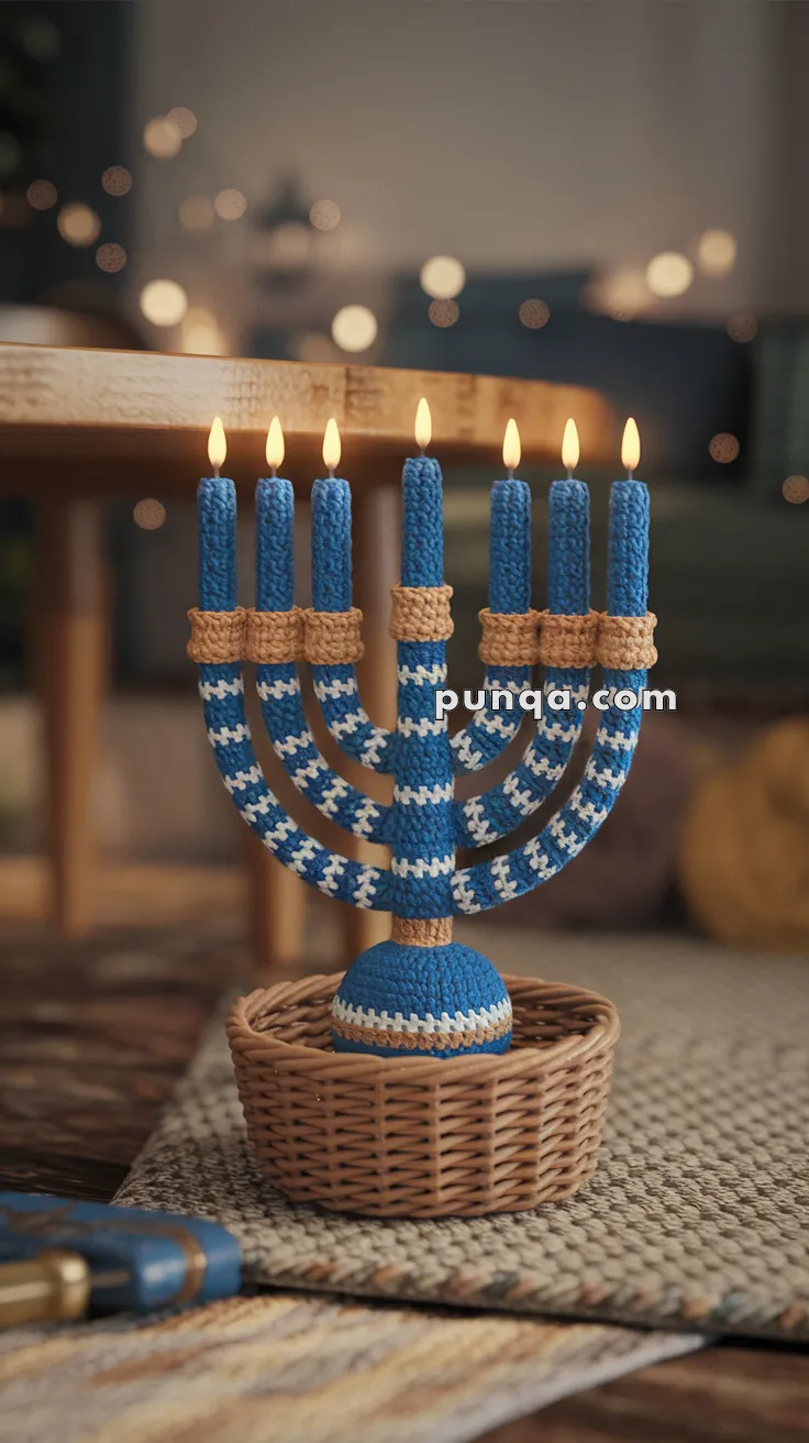 Realistic crochet image for Amigurumi Hanukkah Menorah - FREE Crochet Pattern