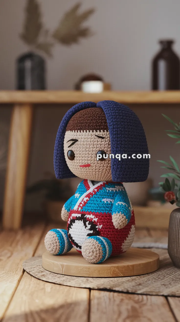 Realistic crochet image for Amigurumi Japanese Kokeshi Doll - FREE Crochet Pattern