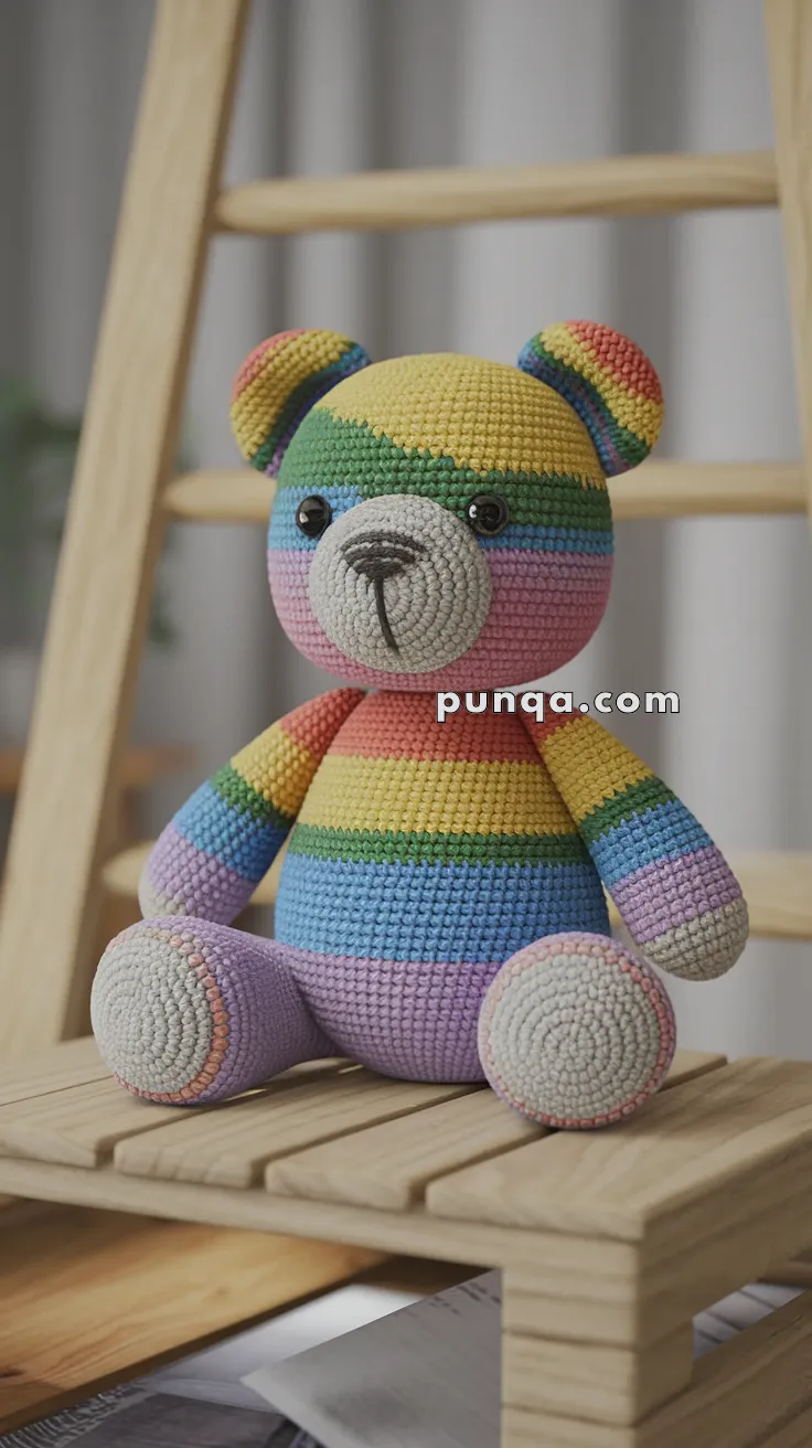 Realistic crochet image for Amigurumi Rainbow Bear - FREE Crochet Pattern