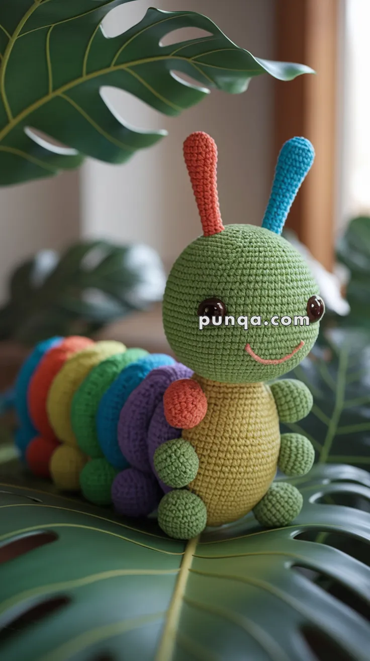 Realistic crochet image for Amigurumi Rainbow Caterpillar - FREE Crochet Pattern