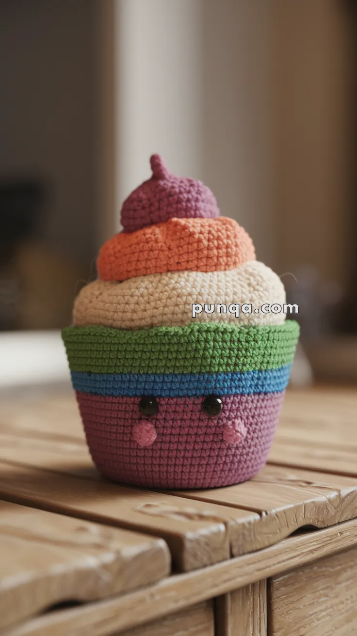 Realistic crochet image for Amigurumi Rainbow Cupcake - FREE Crochet Pattern