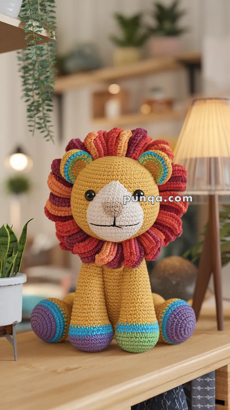 Realistic crochet image for Amigurumi Rainbow Lion - FREE Crochet Pattern