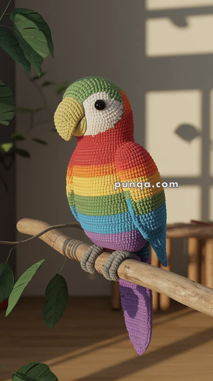Realistic crochet image for Amigurumi Rainbow Parrot - FREE Crochet Pattern