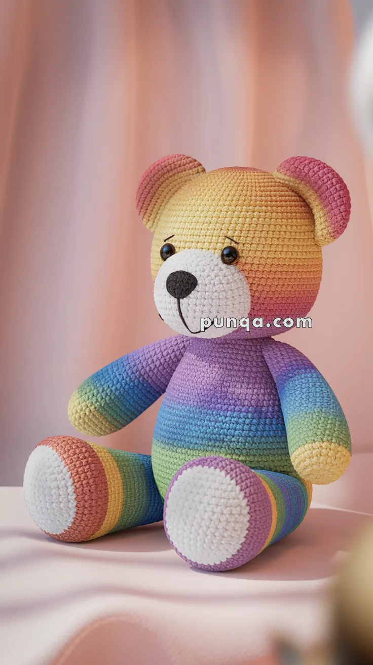 Amigurumi Rainbow Teddy Bear – FREE Crochet Pattern