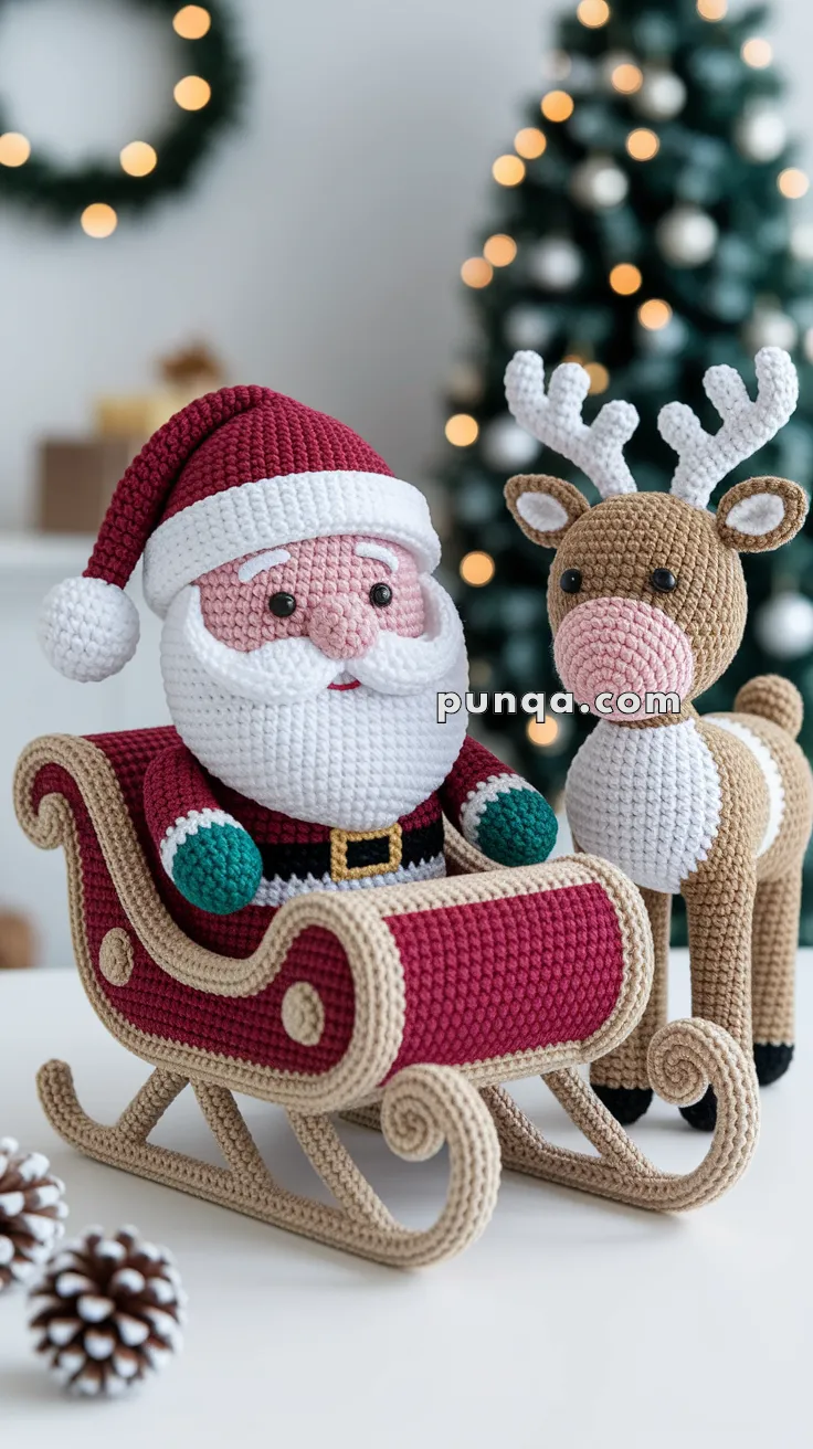 Realistic crochet image for Amigurumi Santa's Sleigh And Reindeers Set - FREE Crochet Pattern