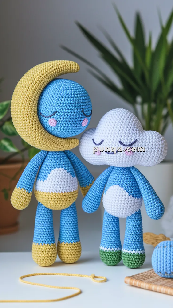 Realistic crochet image for Amigurumi Sleepy Moon & Cloud Duo - FREE Crochet Pattern