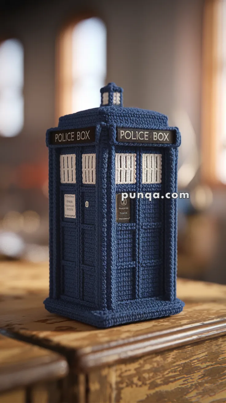 Realistic crochet image for Amigurumi Tardis Police Box - FREE Crochet Pattern