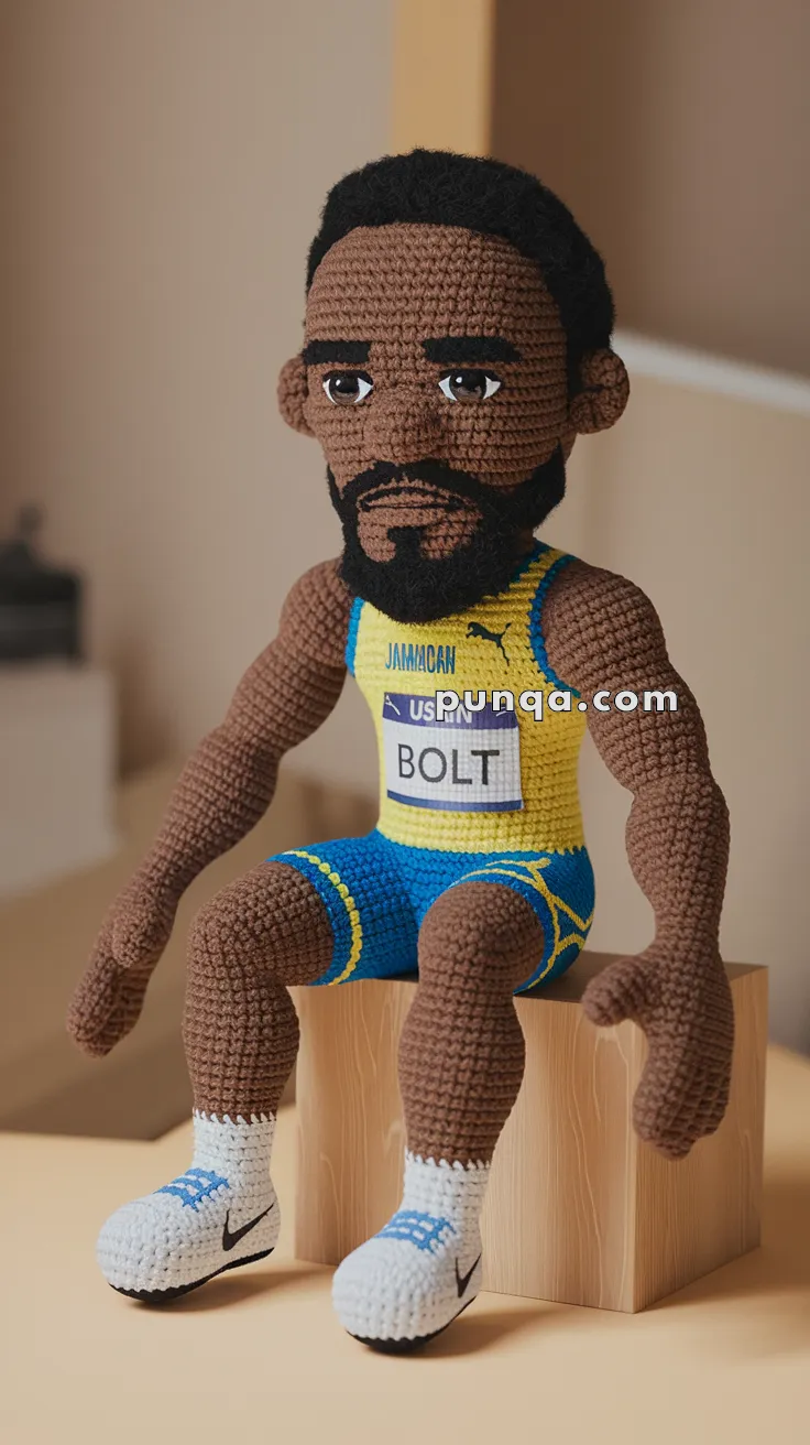 Realistic crochet image for Amigurumi Usain Bolt - FREE Crochet Pattern