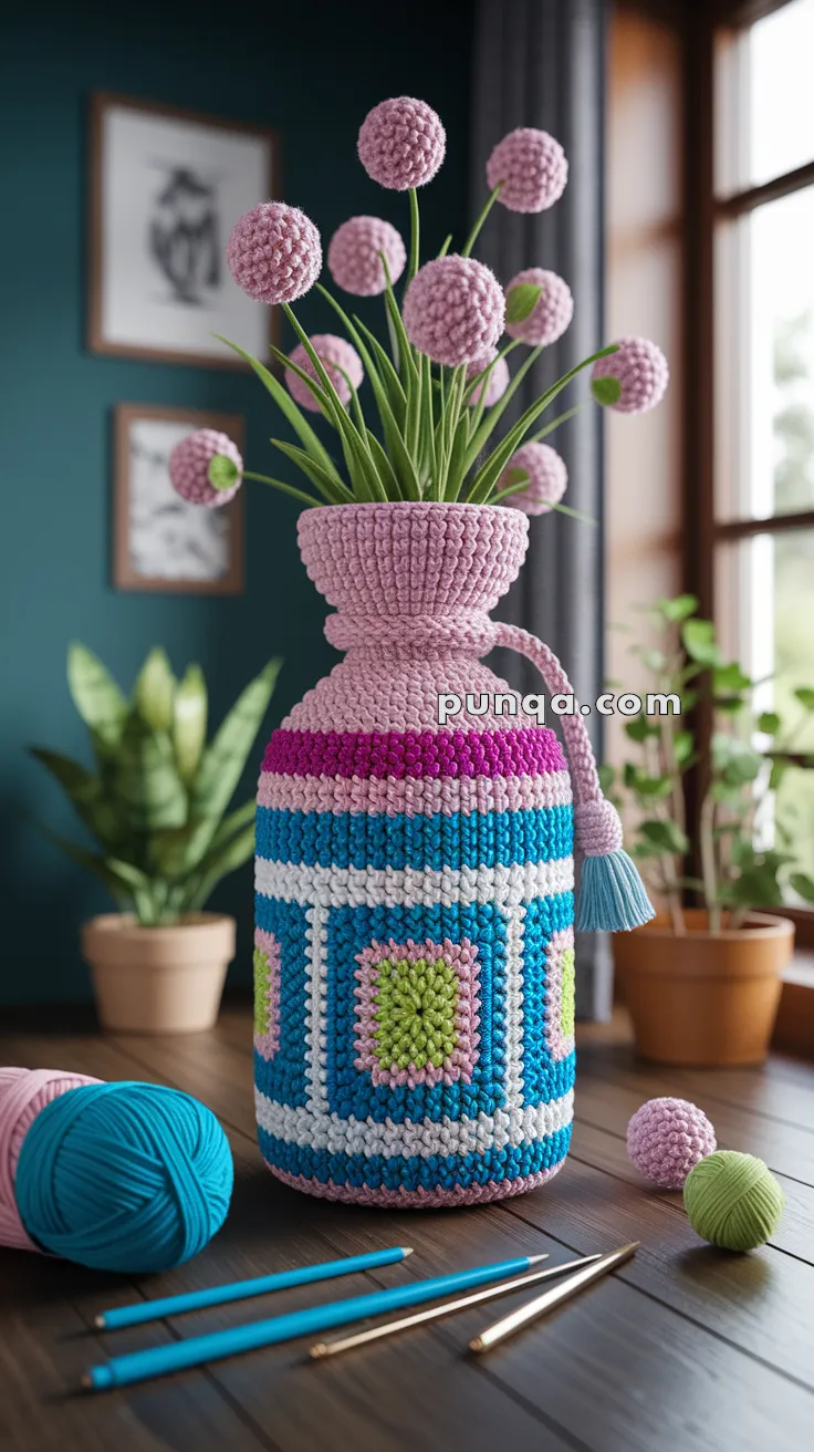 Granny Square Bottle Cover – FREE Crochet Pattern