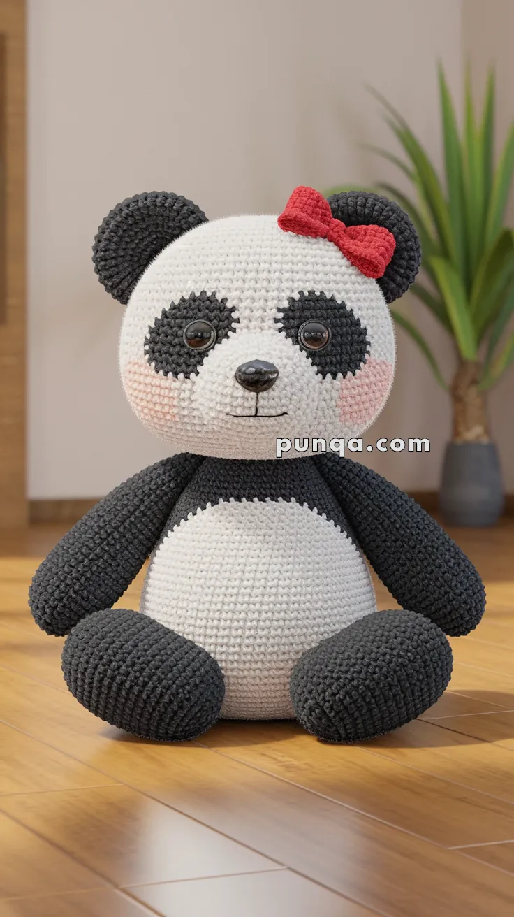 Realistic crochet image for Miniature Amigurumi Panda With Red Bow - FREE Crochet Pattern