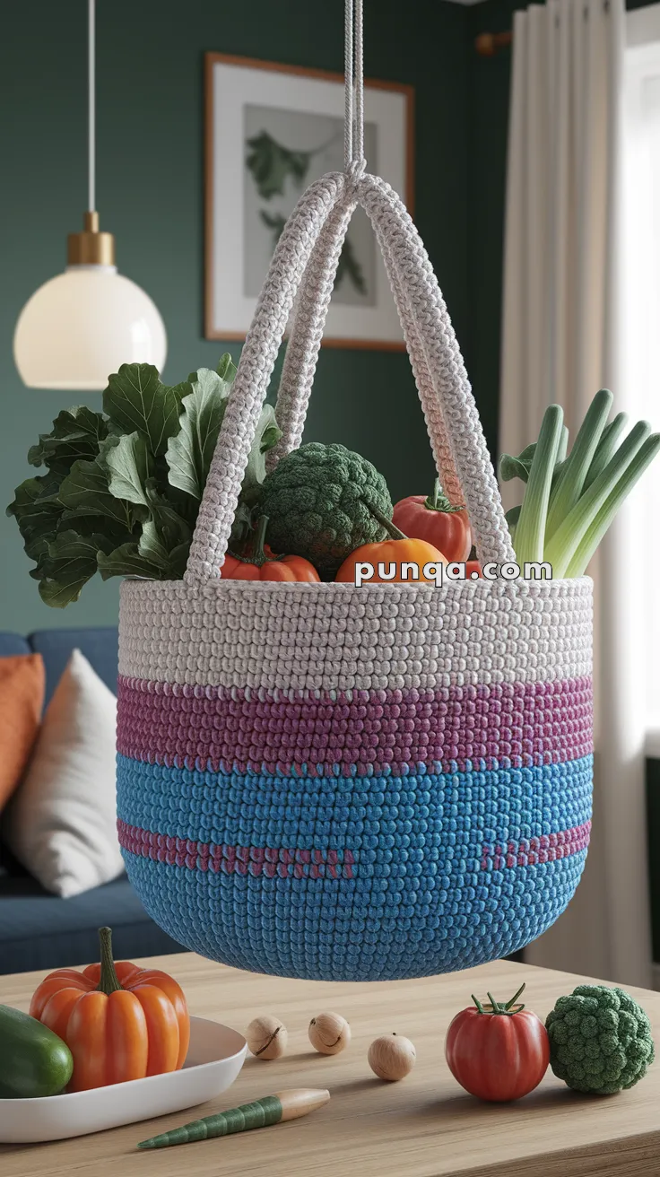 Vegetable Storage Hanging Basket – FREE Crochet Pattern