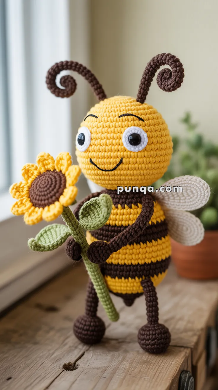 Amigurumi Bee with Sunflower – FREE Crochet Pattern